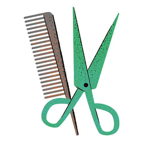 Scissors and comb graphic. 