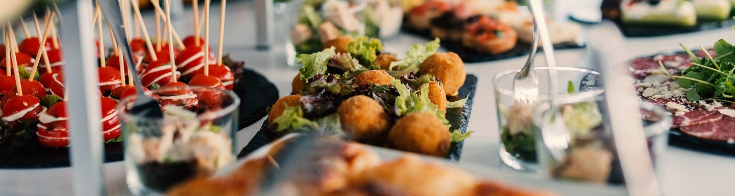 Stock image of appetizers on a buffet table