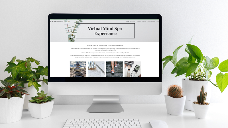 desktop computer showing PSU's Virtual Mind Spa Experience website