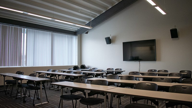 Classroom 311 looks over the campus green. 