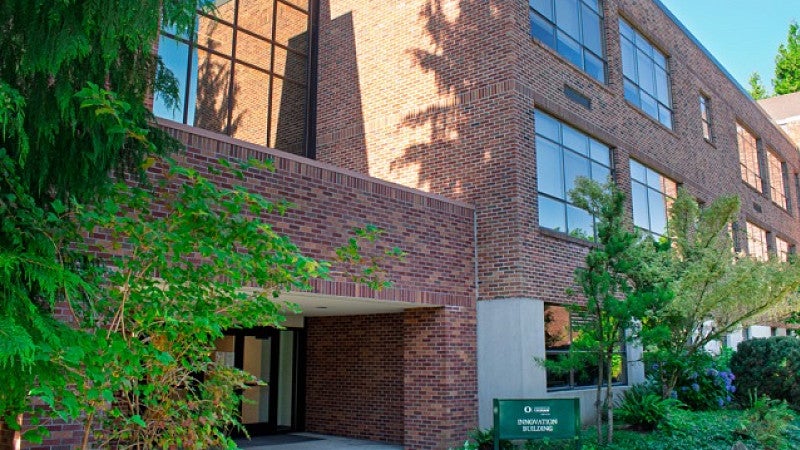 Outside of Innovation building from the courtyard to the north. 