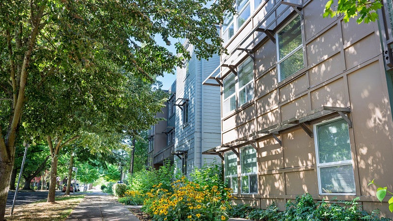 University apartments on NE 27th Avenue, across from campus. 