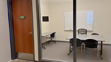 There are nine study rooms in the building for small groups.