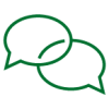 Green overlapping speech bubbles icon