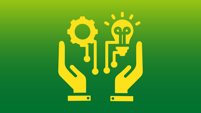 graphic of hands holding a lightbulb and gear